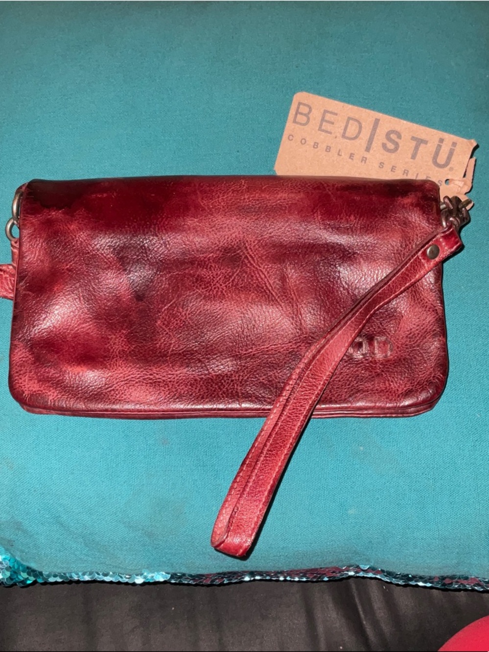 BED|STU Burgundy Leather Wristlet Clutch